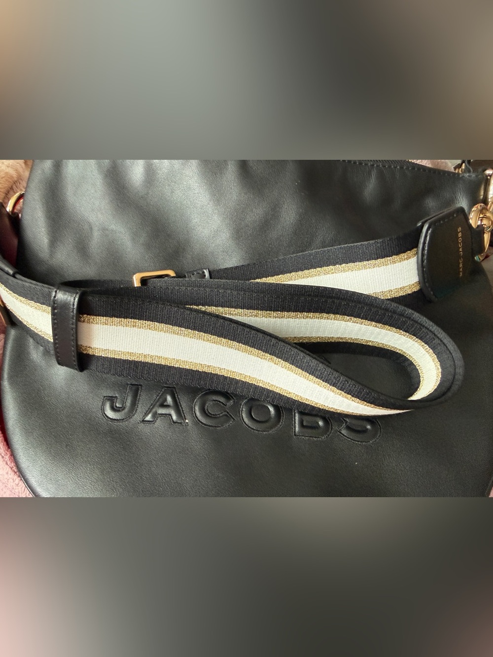 Marc Jacobs Black Embossed Leather Shoulder Bag Guitar strap NWOT